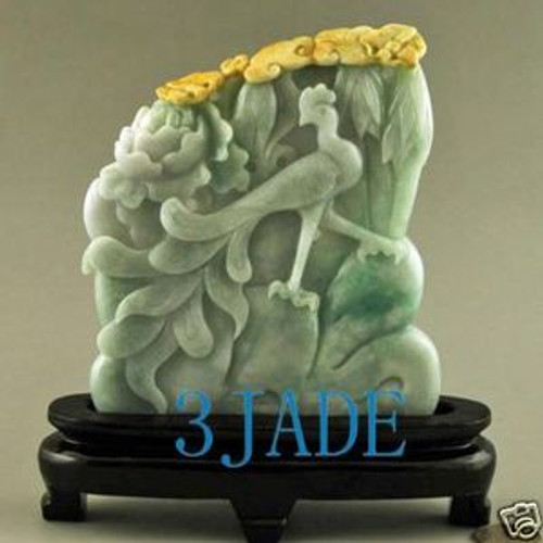 Natural Jadeite Jade Carving / Sculpture:  Bird & Flower Statue