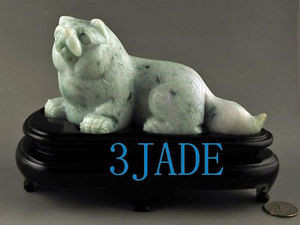 A Grade Natural Jadeite Jade Pekingese Dog / Puppy Statue / Carving / Sculpture