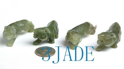 4PCS Hand Carved Natural Nephrite Jade Tiger Animals Figurines / Carvings