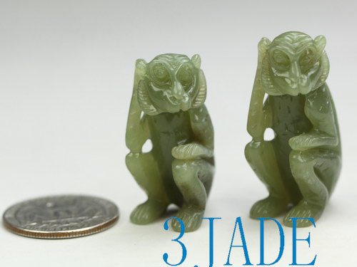 2pcs Natural Hetian Nephrite Jade Monkey Figurines / Carvings