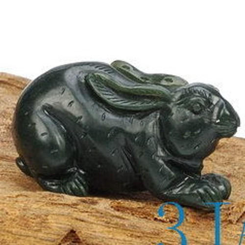 Natural Nephrite Jade Carving: Bunny Figurine