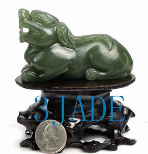 Natural Green Nephrite Jade Pixiu Statue Chinese Divine Animal Carving ...