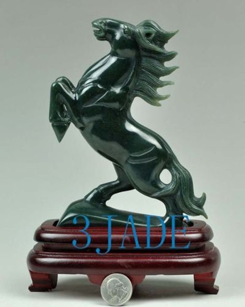 Hand Carved Natural Nephrite Jade Carving: Horse Statue / Sculpture J023848