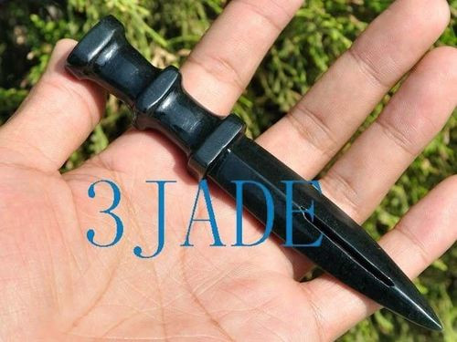 Natural Dark Green Nephrite Jade Spear Carving J023869