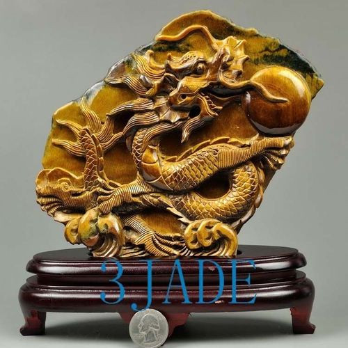 Hand Carved Tiger's Eye Dragon Statue / Gemstone Carving / Sculpture