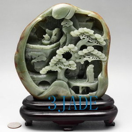 Natural Hetian Nephrite Jade Carving: Chinese Reclusive Life Statue / Sculpture