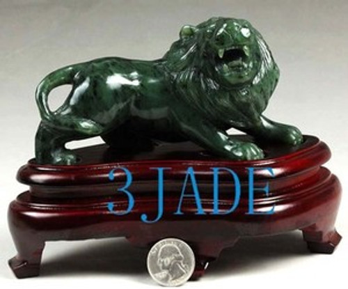 Natural Green Nephrite Jade Foo Dog / Lion Statue / Carving / Sculpture