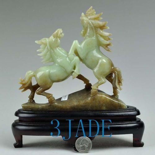 Natural Hetian Nephrite Jade Carving : Horses Statue / Sculpture