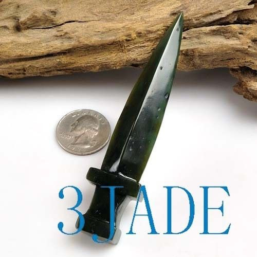 Hand Carved Natural Green Nephrite Jade Spear Carving