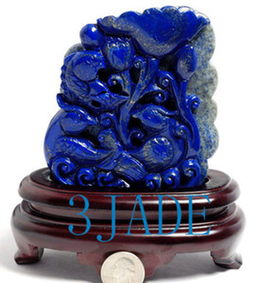 Natural Lapis Lazuli Carving: Birds & Fish Statue / Sculpture