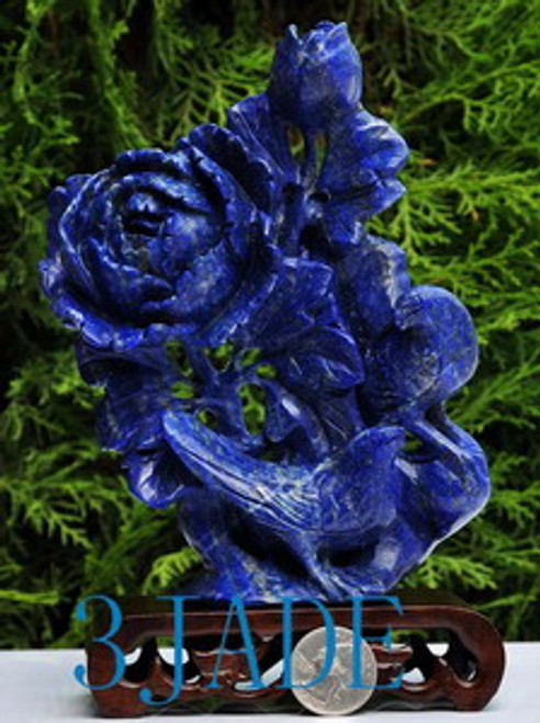 Natural Lapis Lazuli Carving / Sculpture / Statue: Birds & Flower