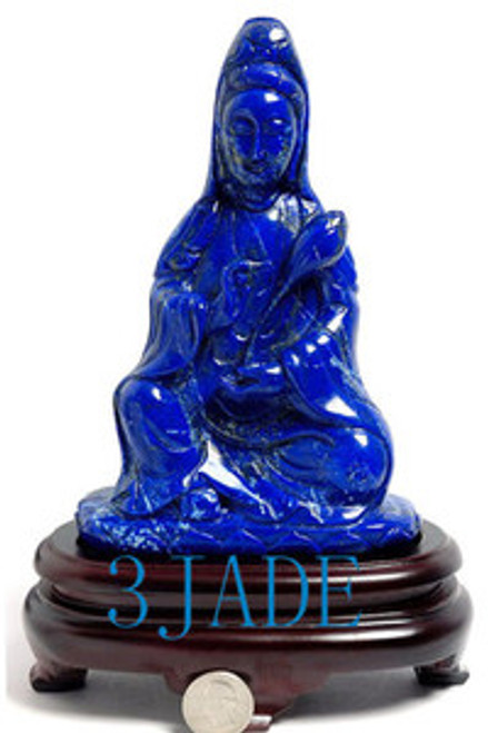 Natural Lapis Lazuli Kwan Yin / Guanyin Statue Carving Sculpture Buddhist Art