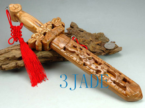 13 1/2" Peach Wood Demon Exorcism Chinese Dragon Sword Taoist Buddhist Tool