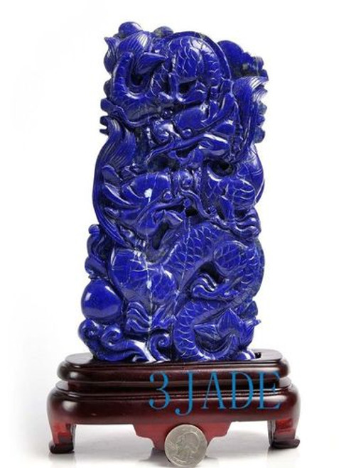 8" Natural Lapis Lazuli Gemstone Carving Sculpture: Dragon Statue / Chinese Art