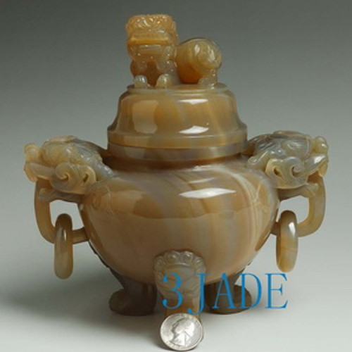 Natural Sardonyx / Agate Chinese Censer Statue / Carving / Sculpture