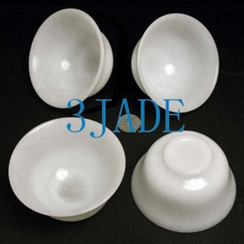 4 Hand Carved 3 3/4" Natural White Jade / Marble Bowls