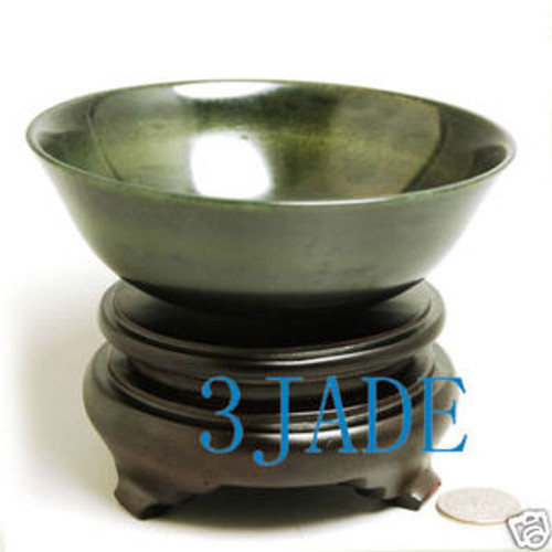 5 1/2" Hand Carved Natural Nephrite Jade Gemstone Bowl