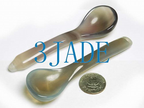 2 Hand Carved Natural Chalcedony / Agate Spoons