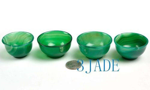4PCS Hand Carved Green Agate Cups / Bowls