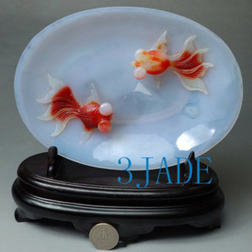 Carnelian / Red Agate Carving / Sculpture: Fish Plate