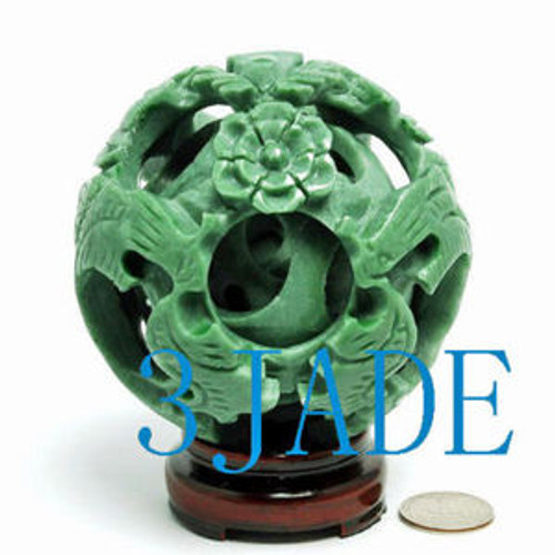 4" Hand Carved 4 layers Green Jade Puzzle Ball Sphere