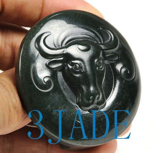 Natural Nephrite Jade Carving: Ox Head Belt  Buckle