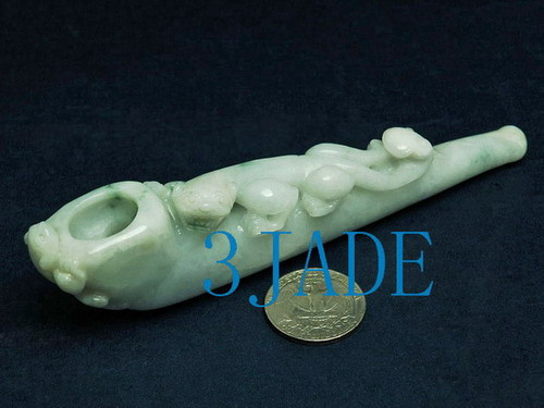 Hand Carved A Grade Burma Jadeite Jade Tobacco Pipe