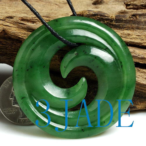 Natural green nephrite Koru pendant, spiral pendant