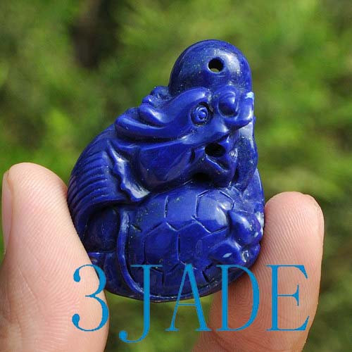 Natural Lapis Lazuli Gemstone Carving: Dragon Pendant / Art GZ00089