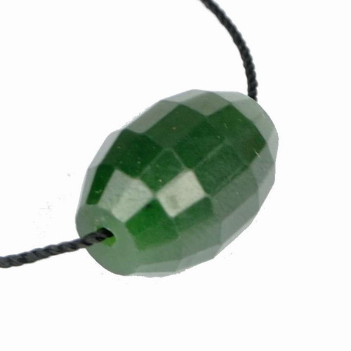 Faceted Green Nephrite Jade Barrel Bead