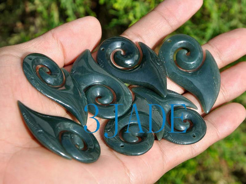 Natural Nephrite Jade Koru / Swirls Pendant New Zealand Maori Style Carving /Art -G012278A