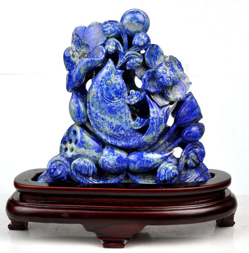 Lapis Lazuli Lotus Koi Fish Statue