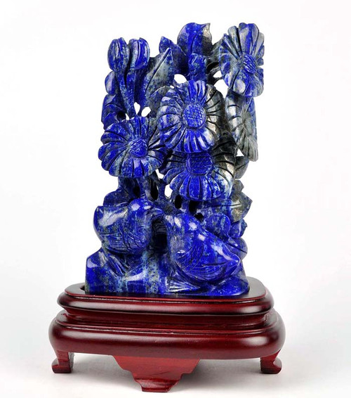 Lapis Lazuli Bird Flower Statue