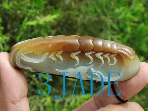 Natural Hetian Jade Shrimp Pendant