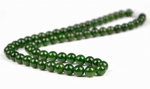 18" Green Nephrite Jade Beads Necklace