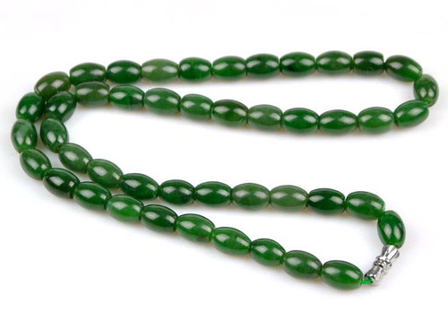 Green Nephrite Jade Barrel Beads Necklace