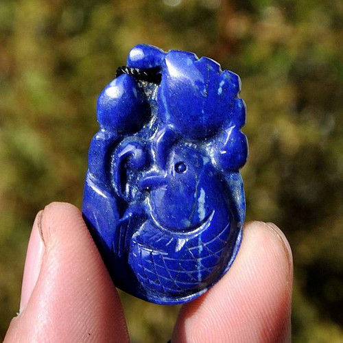 Lapis Lazuli Lotus Koi Fish Pendant