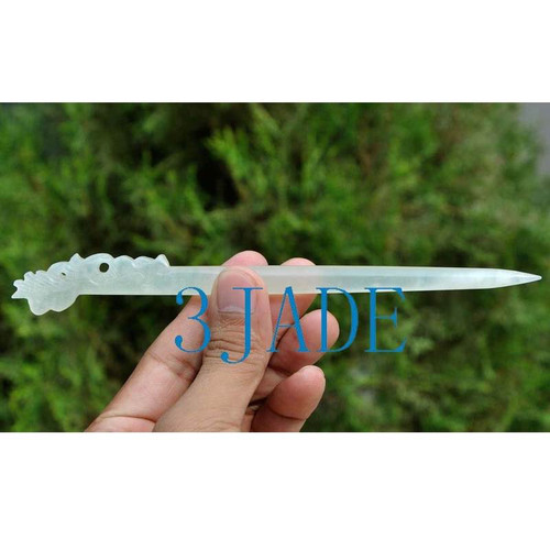 Natural Translucent Chinese Xiu Jade Hair Stick Hand Carved Serpentine Hairpin-N012167