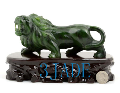 Green Nephrite Jade Lion Statue