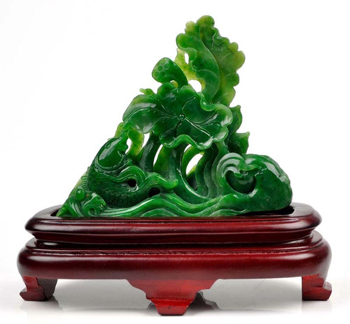 Natural Green Nephrite Jade Oriental Suiseki Bonsai Statue Sculpture ...