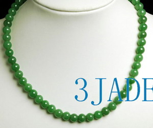 17" A Grade Natural Green Jade Nephrite Beads Necklace