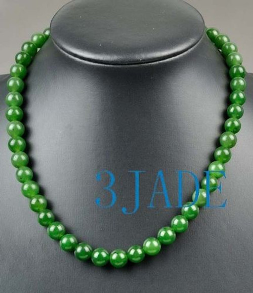 17 1/2" A Grade Natural Green Nephrite Jade Beads Necklace, w/ Certificate