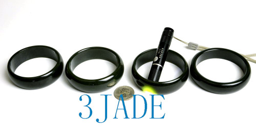 57.5-59mm Natural Black Green Nephrite Jade Wide Bangle Bracelet