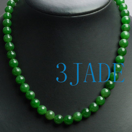 17" A Grade Natural Green Nephrite Jade Beads Necklace w/ Certificate