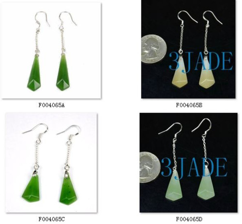 Natural Green Nephrite Jade Earrings Hand Carved Leaf Shape, F014004 -  3JADE wholesale of jade carvings, jewelry, collectables, prayer beads