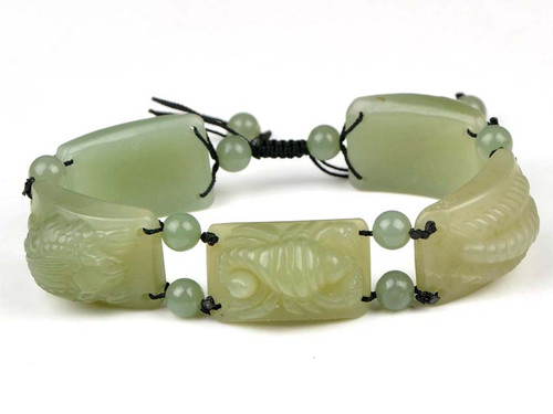 Bluish Green Jade Bracelet - Round Carved Beads (NJBA058) – New Jade