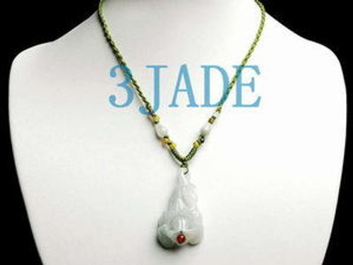 Carved Natural Jadeite Jade Jasmine Flower Pendant Necklace