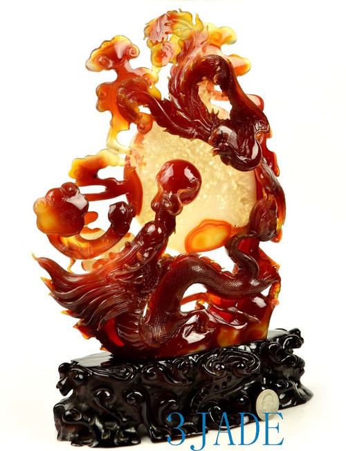 Red Agate Carnelian Dragon Phoenix Statue Chinese Wedding Gift Idea