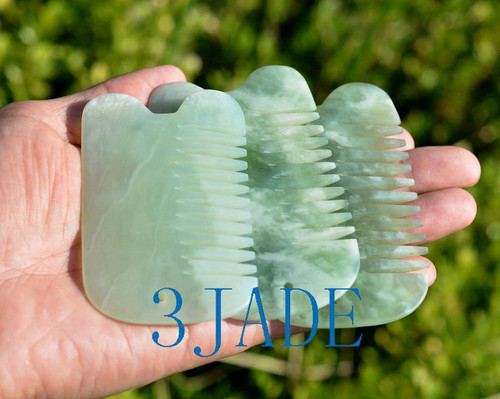 3pcs Natural Serpentine Chinese Xiu Jade Hair Combs / Crystal Healing