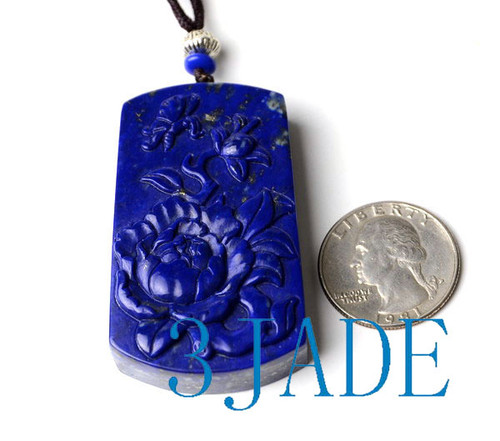 Hand Carved Lapis Lazuli Flower Pendant Necklace